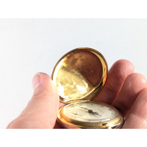 1950s Nastrix 17 Jewels Incabloc Hunter Pocket Watch gold toned metal WORKS, - Picture 5 of 10